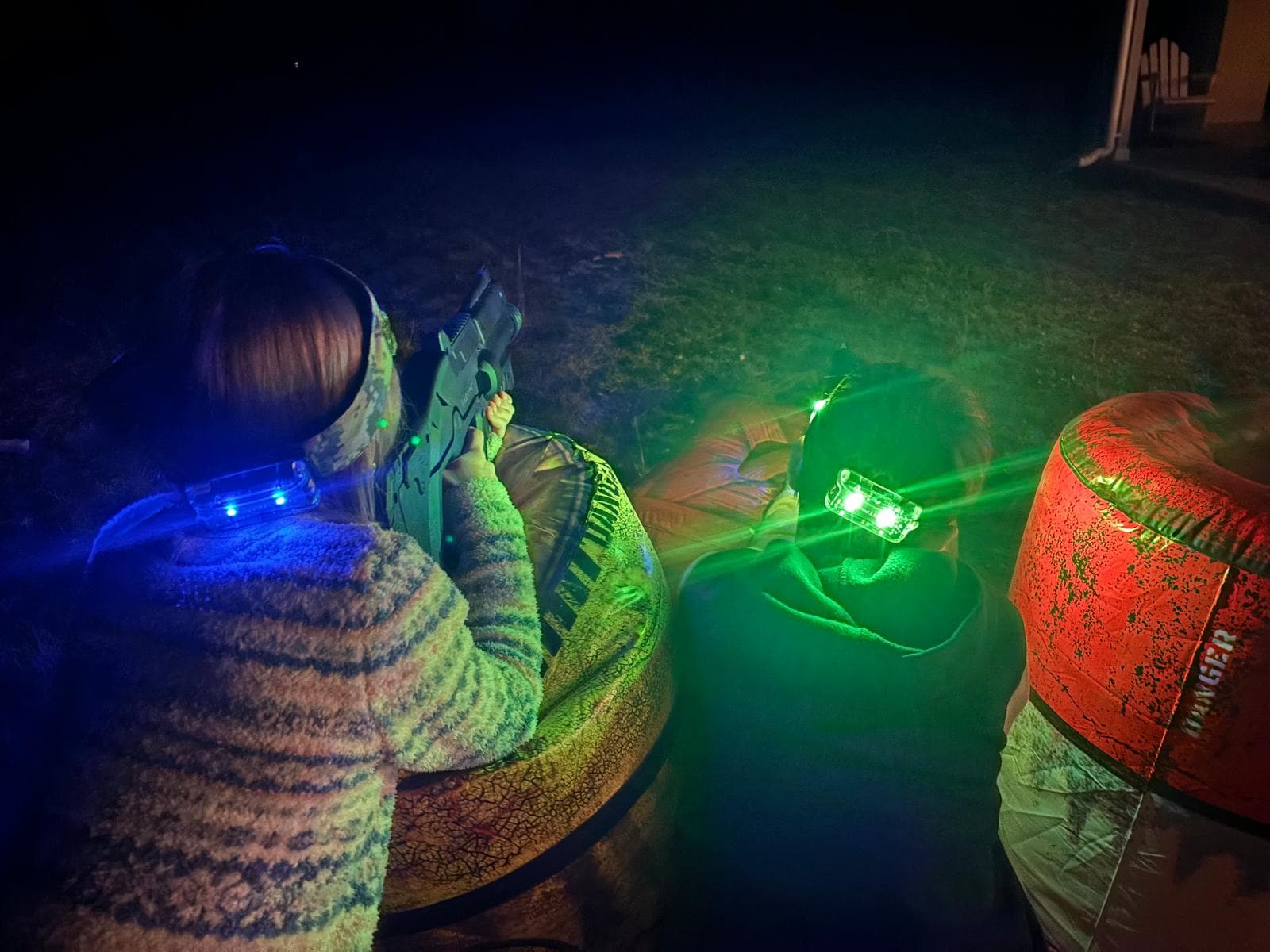 Floodlit night laser tag session after dark at Cottermouth