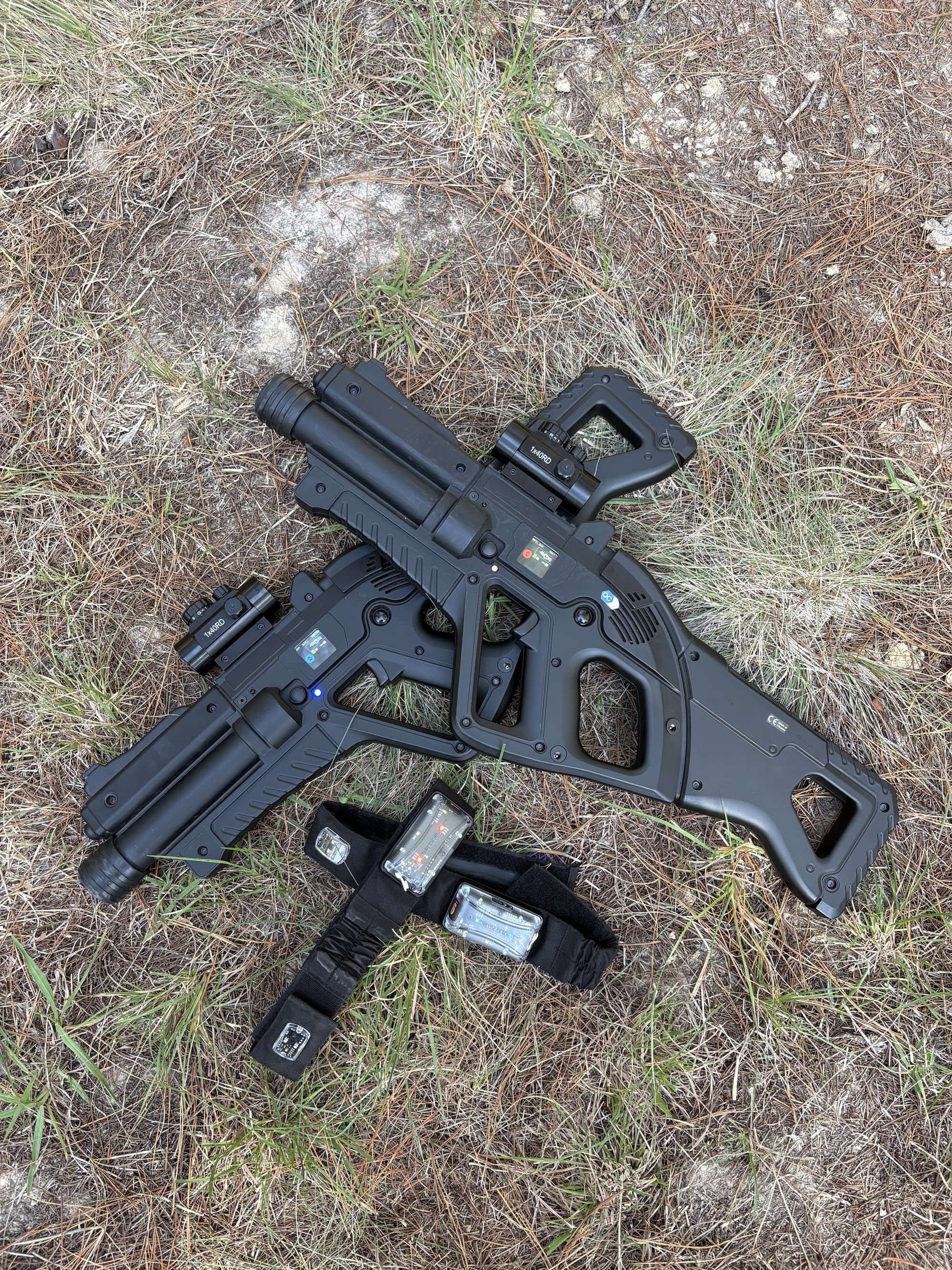 FSLT custom gun and headband sensor on grass